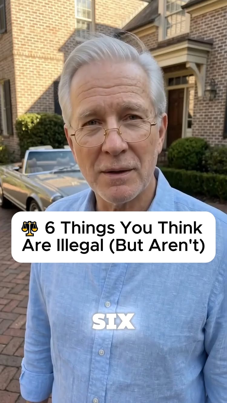 Six things people are SURE are illegal — and all six are perfectly legal. 1) Driving barefoot. 2) Eating while you dr...