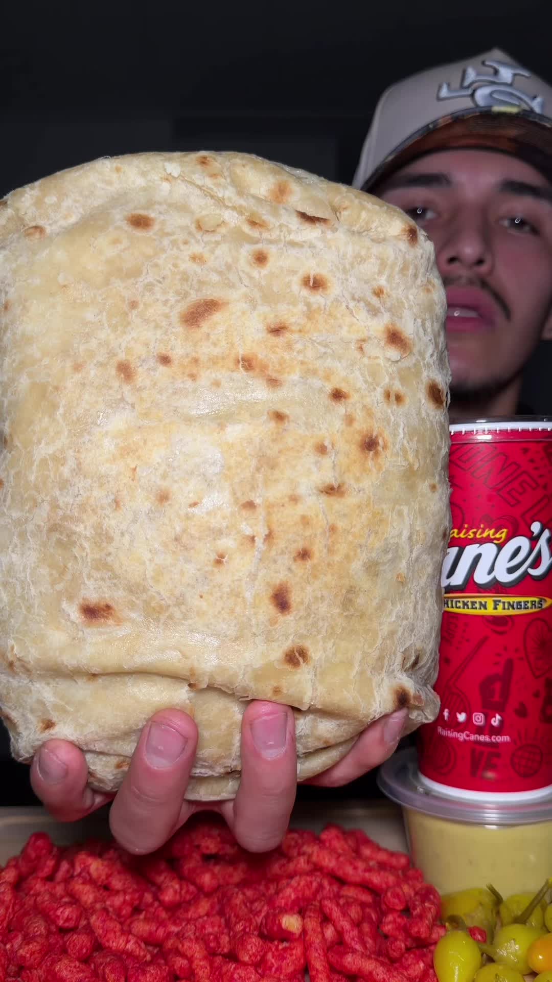 SMALL 4lb Burrito Mukbang 🌯 I’m totally addicted to burritos with Canes sauce and I can’t stop eating them @elfogonm...