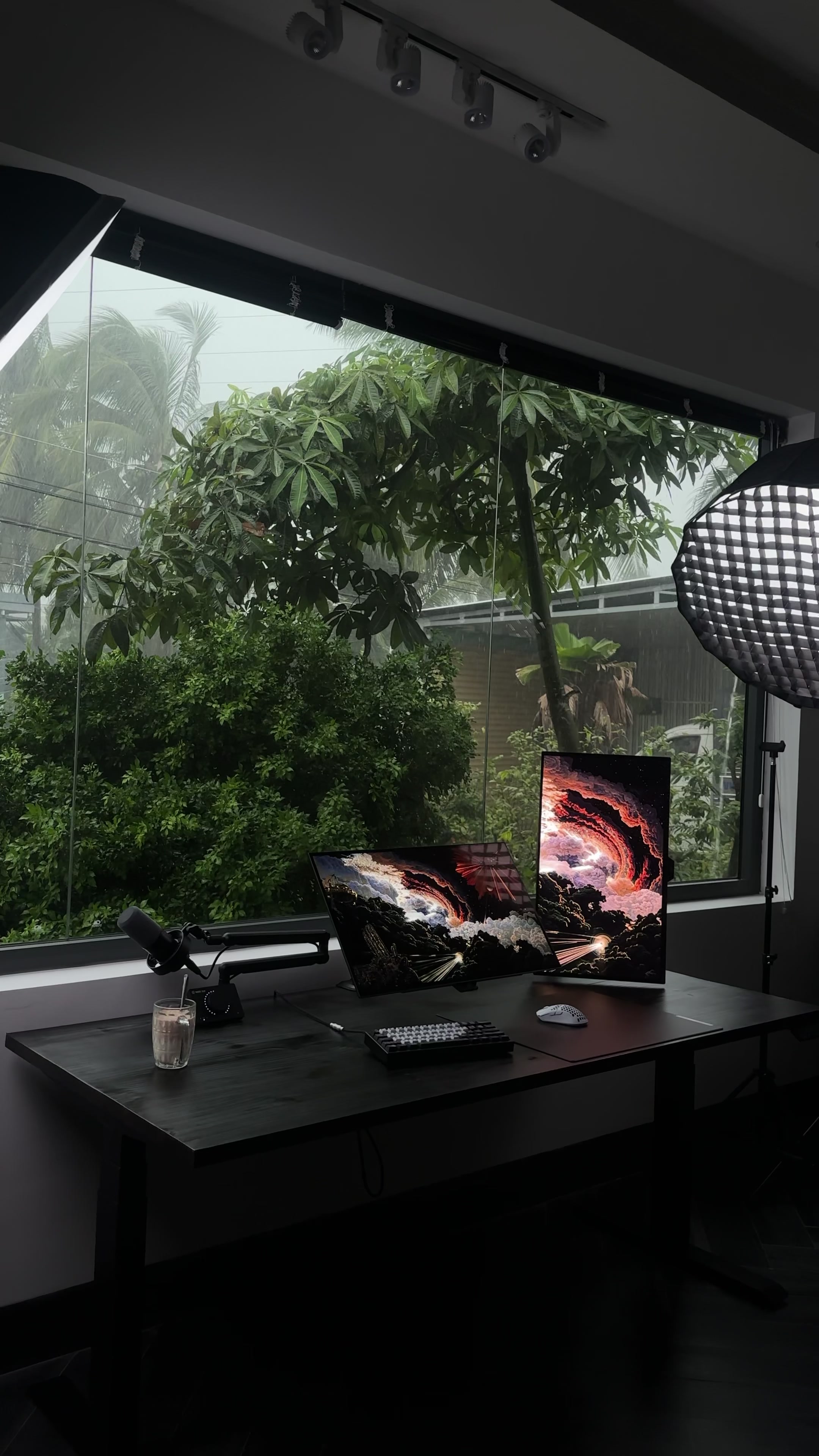 Dual OLED + Window + Rain #oled #setup #techtok #rainyday #fyp