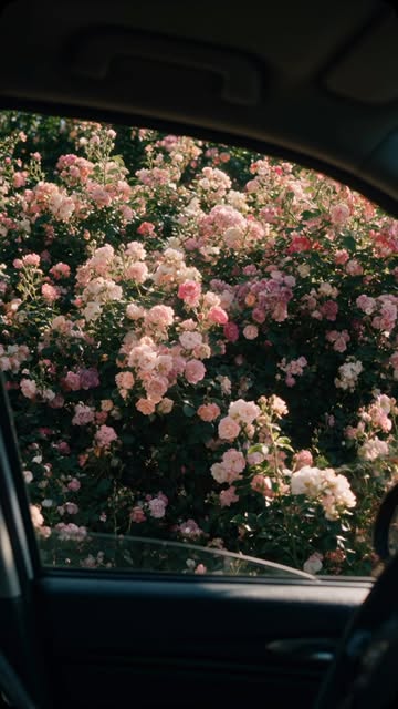 I would have slowed down for this view. Pink roses filled the car window, softened by warm sunlight and surrounded by...