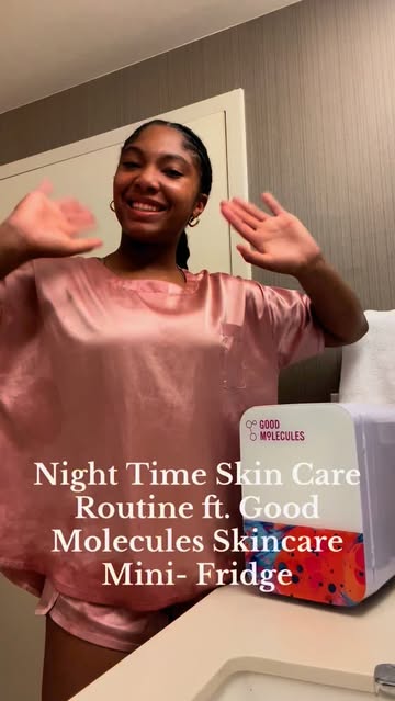 🩷My nighttime skincare routine featuring my new @goodmolecules Skincare Mini-Fridge! Visit the link in my bio to sho...