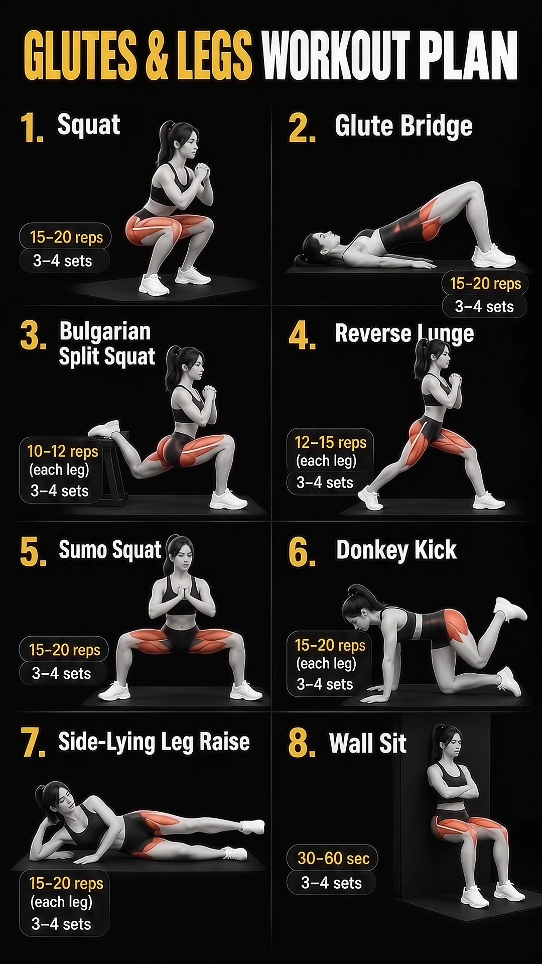 Hip and thigh exercises don't need to be overly complicated. Just mastering 8 movements is enough 🔥 Squats, hip brid...