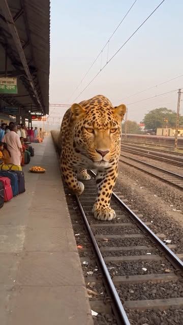POV: Your train has been replaced by a GIANT LEOPARD. 😭🐆🚆 Imagine waiting at a railway station when a train-sized...