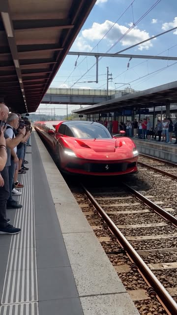 POV: Your train got replaced by the WORLD’S LONGEST FERRARI. 😭🏎️🚆 Imagine waiting at the railway station when this...