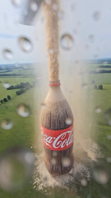 POV: We hovered directly above a GIANT Coca-Cola bottle and dropped one massive Mentos straight into it. 🚁🥤💀 One s...