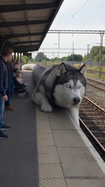 POV: Your train got replaced by a GIANT HUSKY. 😭🐺🚆 Passengers climb straight onto its back, then this massive Husk...