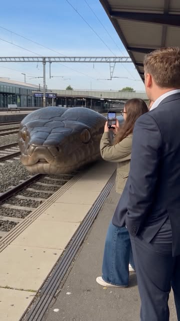 POV: You’re waiting for a train… and a GIANT SNAKE pulls into the station. 😭🐍🚆 Everyone climbs directly onto its b...
