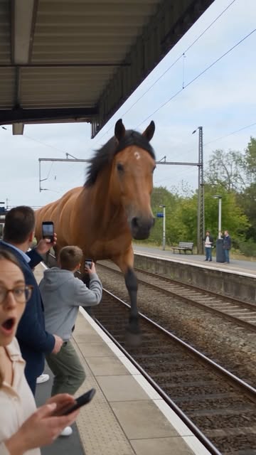 POV: You’re waiting for the train… and a GIANT HORSE pulls into the station. 😭🐴🚆 It’s literally as long as a train...