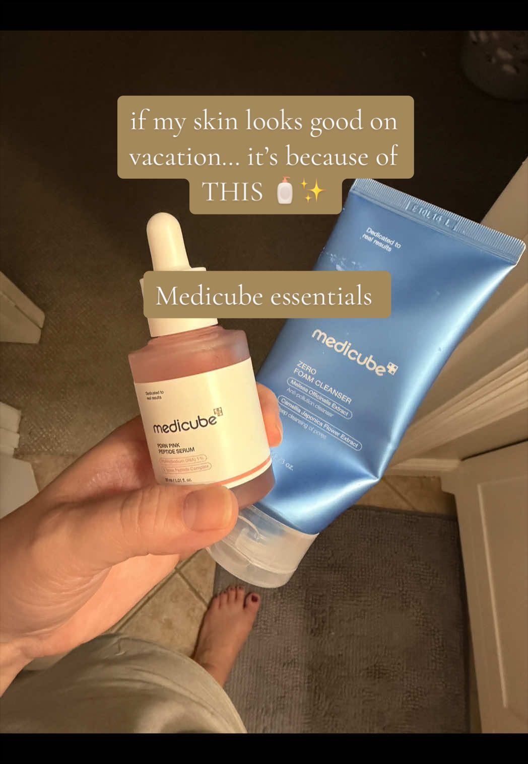 don’t gamble with my skin when I travel 🧴✨ The foam cleanser keeps everything fresh and clear, and the pink peptide...