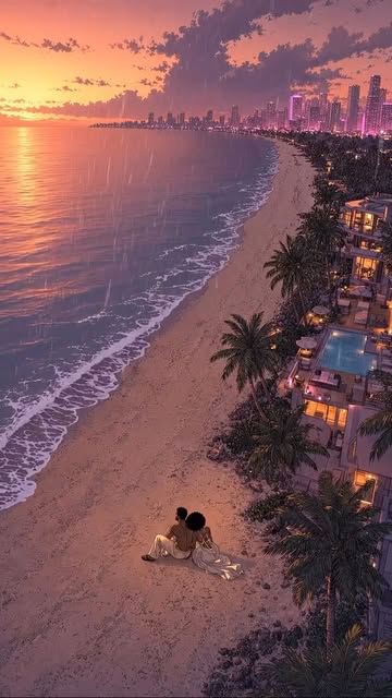 Miami nights…🏙️💜 #miaminights #tropicalrain #purpleaesthetic #cartoon #2danimations