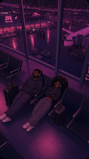 ✈️🏙️💜 #lofiasthetic #cartoon #purpleaesthetic #2danimations #afrohair