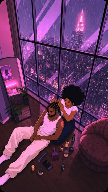 Braids night💜🏙️ @partynextdoor #lofiasthetic #purpleaesthetic #cartoon #nycart #2danimations