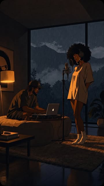 No walls. No rules. Just a mic, a laptop, and the sound of rain keeping time. #lofiasthetic #cartoon #purpleaesthetic...