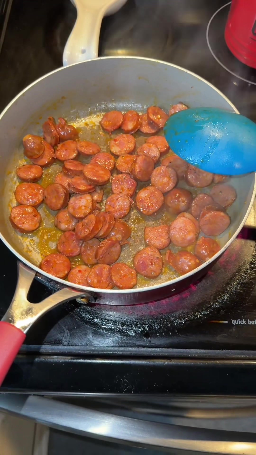 Creamy Cajun orzo with andouille sausage peppers and onions #chefskiss🤌🏾 #fyp #foodie