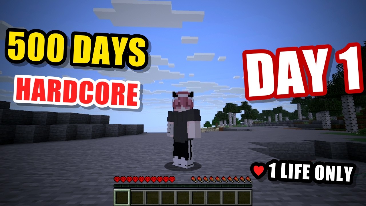 Minecraft Hardcore: 500 Days With Only 1 Life (Day 1) Welcome to my first long video! 🎮 I'm going to survive 500 DAY...