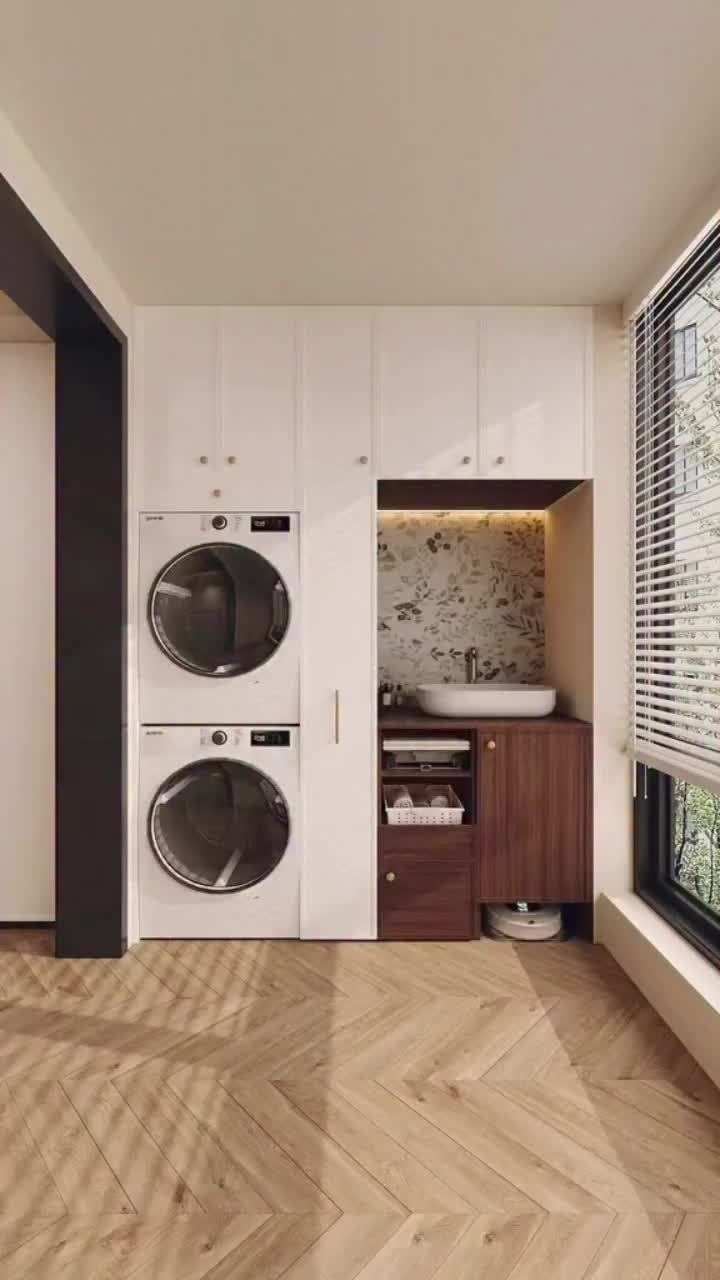 This isn't just a closet, it's a fully loaded Utility Nook! 🤯 Maximizing every cm with clever storage, a hidden sink...