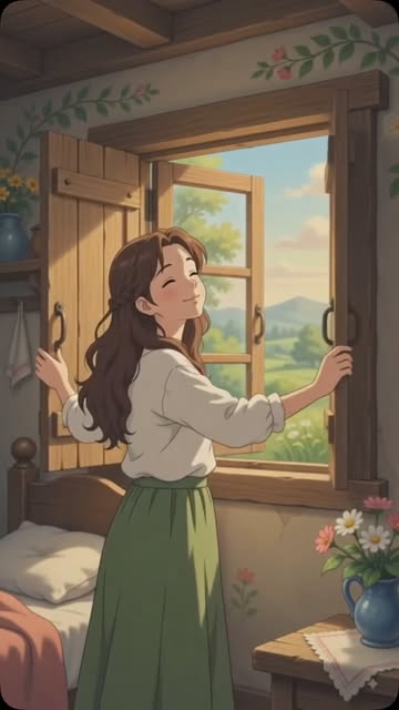 Morning 🧺🥪☕️ #animation #dailyvlog #ghibilstyle🫶🏻❤️ #morning #village
