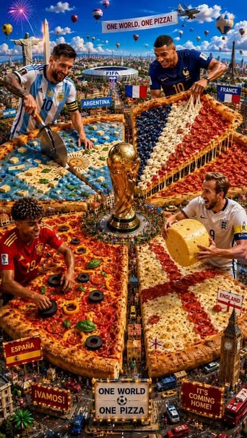 A única discussão da Copa que eu aceito é: qual fatia vocês escolheriam? 🍕😂 Argentina, França, Espanha ou Inglaterr...