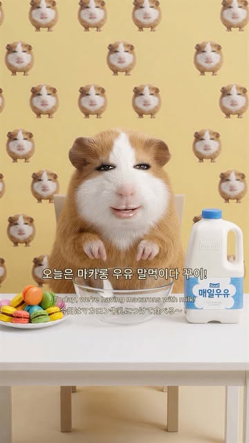 마카롱 우유 말먹 먹방 꾸이