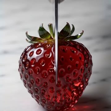 Crystal strawberry slice ASMR Slow cut through translucent ruby crystal strawberry. Delicate crystal cracks & satisfy...