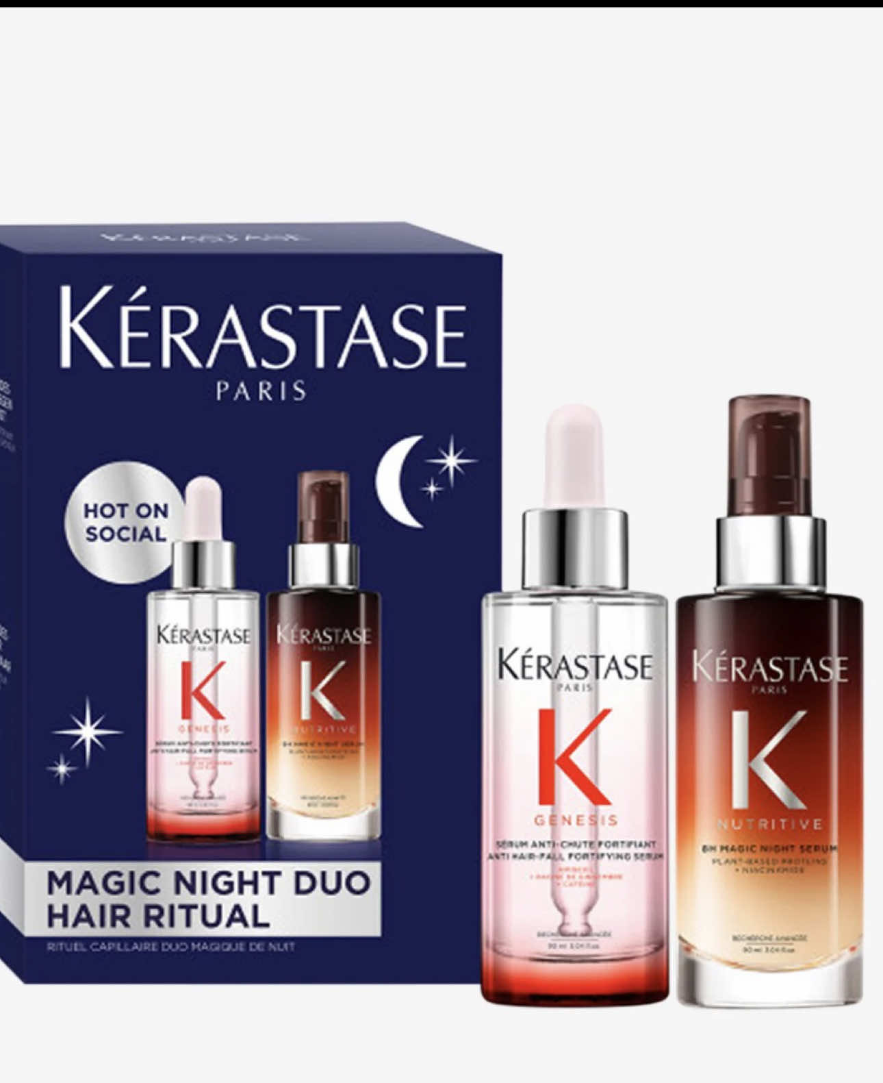 #publi ✨ Mi nueva rutina capilar de noche con el Magic Night Duo de Kérastase🌙 Primero, el Sérum Génesis en el cuero...