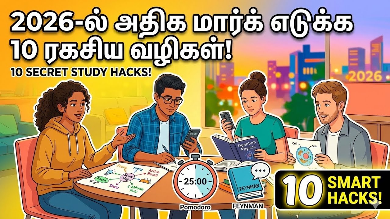 2026-ல் அதிக மார்க் எடுக்க வேண்டுமா? Stop studying hard, start studying smart! Learn 10 powerful study hacks like Pom...