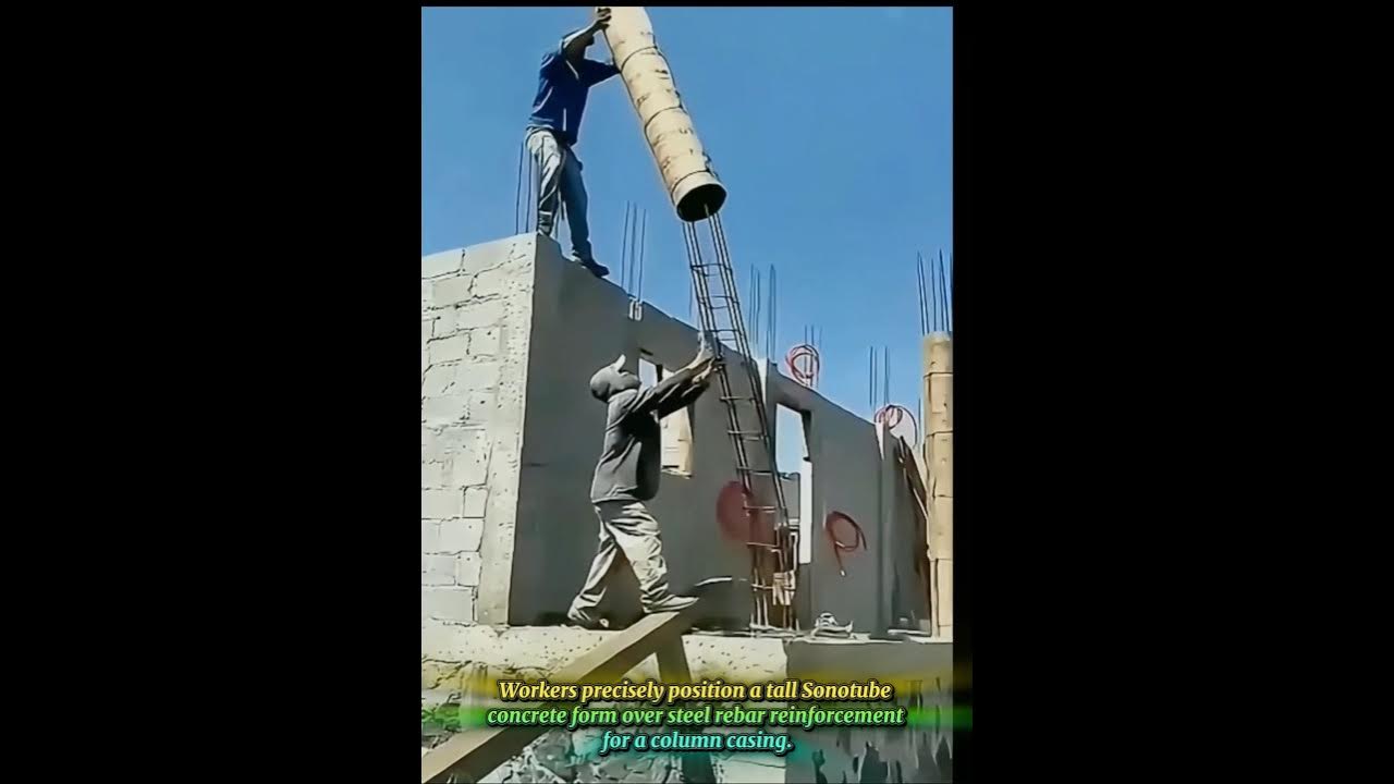 This video shows an efficient method for preparing concrete pillars. The team lifts and aligns a heavy Sonotube colum...