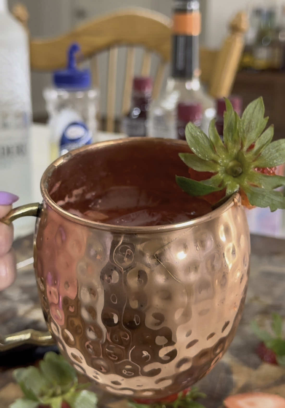 Strawberry Moscow Mule 🍓Spring cocktail series pt. 2 5 strawberries muddled 3 oz. ginger beer 1 ½ oz. vodka 1 oz. si...
