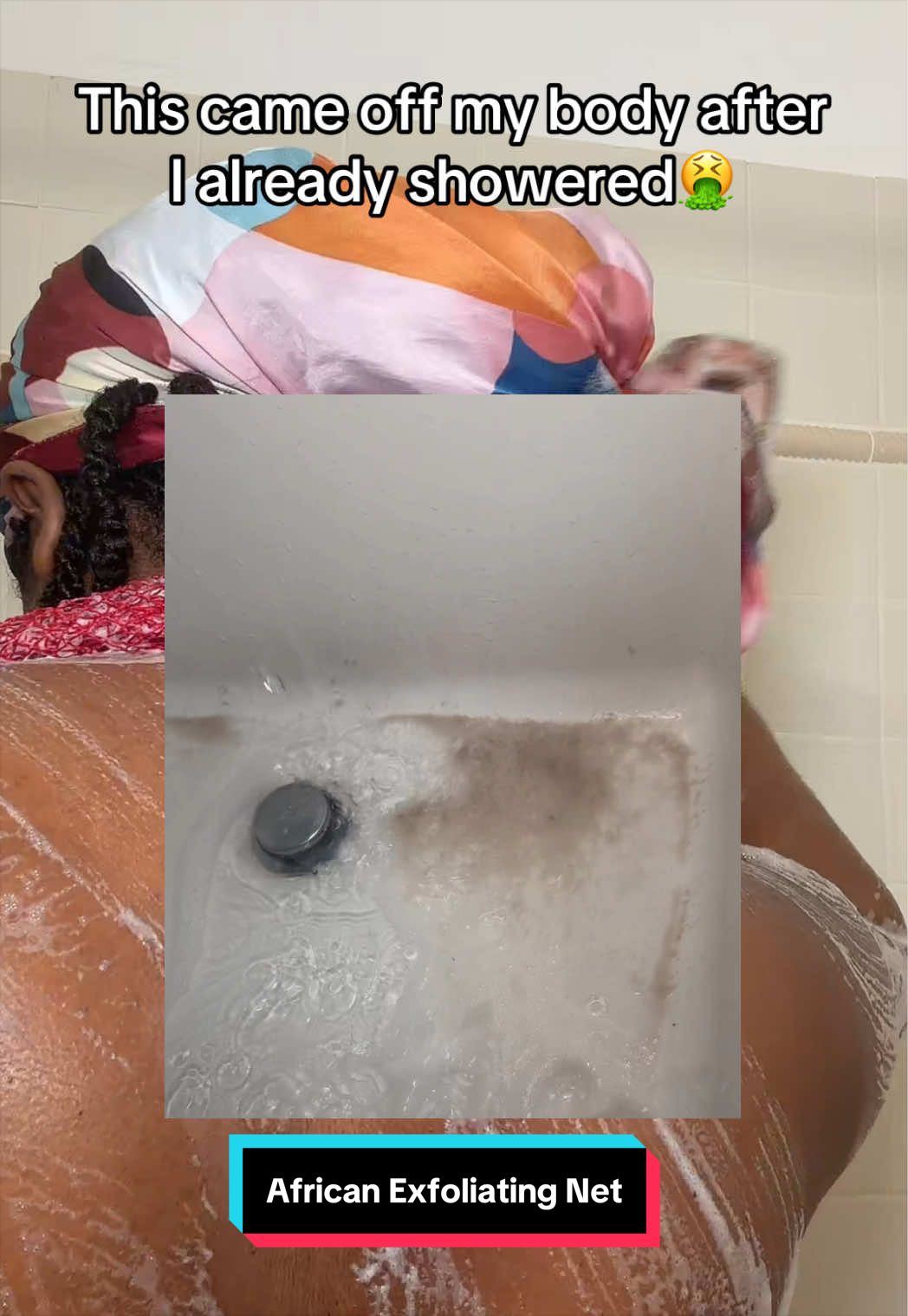 the washcloth has been lying to us and the drain is the proof 😭🤏🏾 #africanexfoliatingnet #bodycare #showerroutine...
