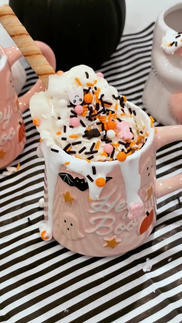 Hot cocoa, but make it Halloween 👻🎃☕️ @rediwhip Whipped cream cookie sticks, festive sprinkles, and the cutest litt...