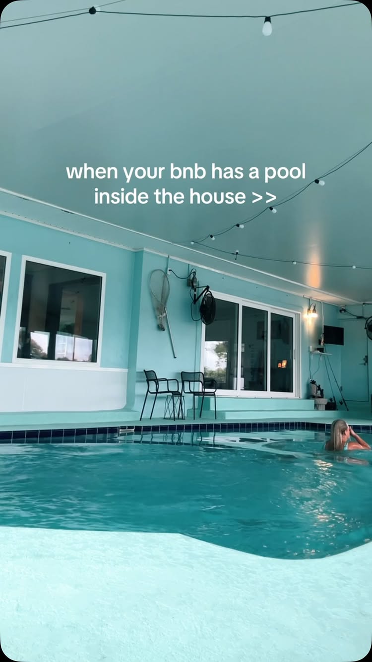 rolled out of bed then hopped in🤝 found this gem in florida w/ an indoor pool, string lights, & the most peaceful ea...
