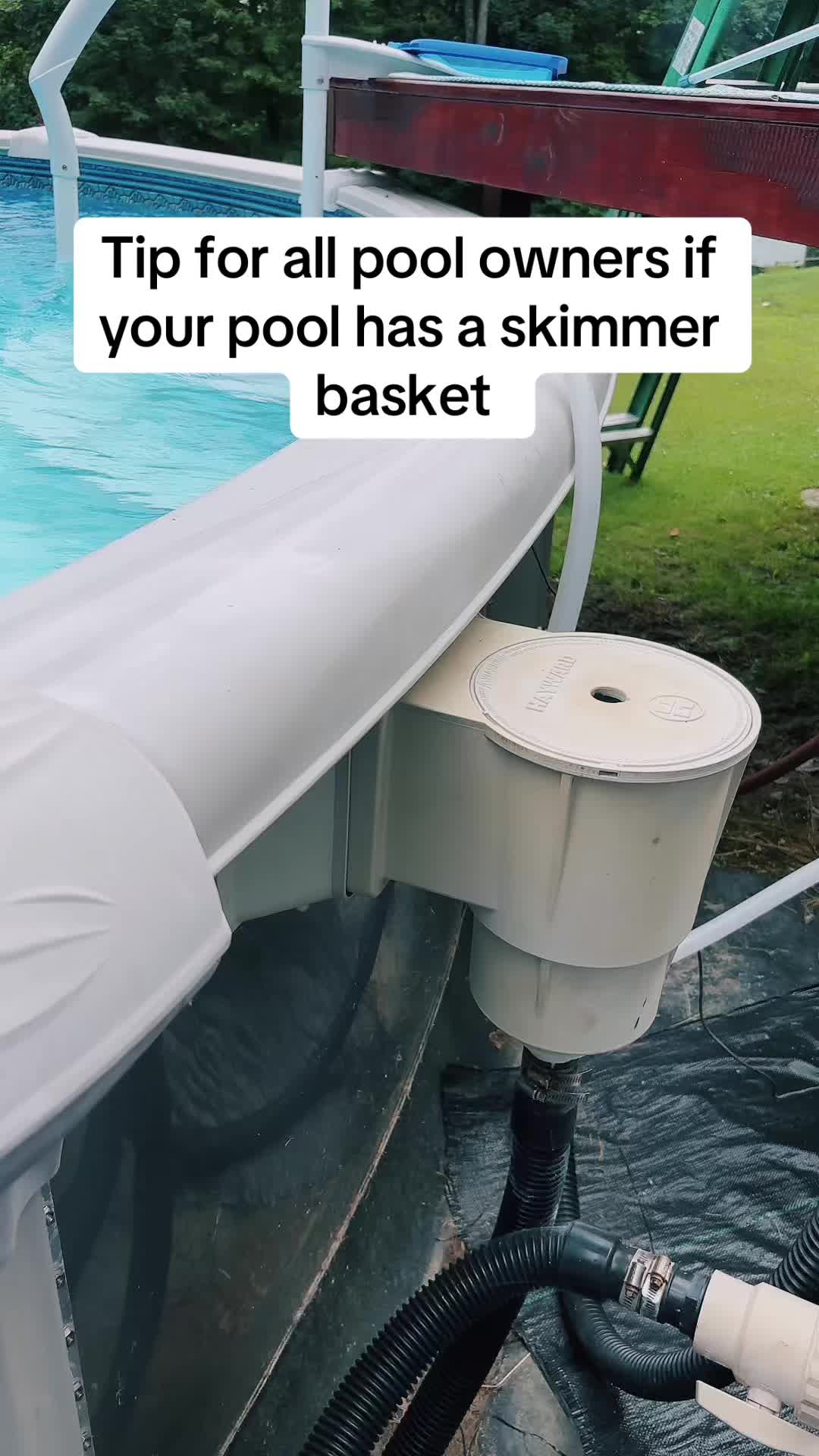 All pool owners need this pool cleaning hack, save your skimmer basket and filter with these pool socks #poolcleaning...