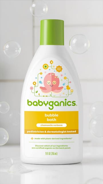 Bedtime routine = activated 🫧✨ Our nightly baths got SO much sweeter with @babyganics ￼ Chamomile Verbena Bubble Bat...