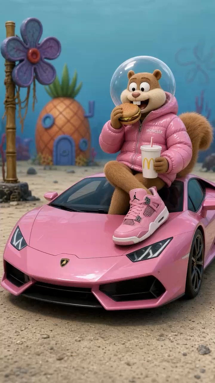 Sandy cheeks eating McDonald’s