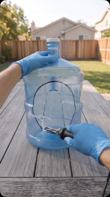 Turning an ordinary 5-gallon water jug into a tiny pet house.