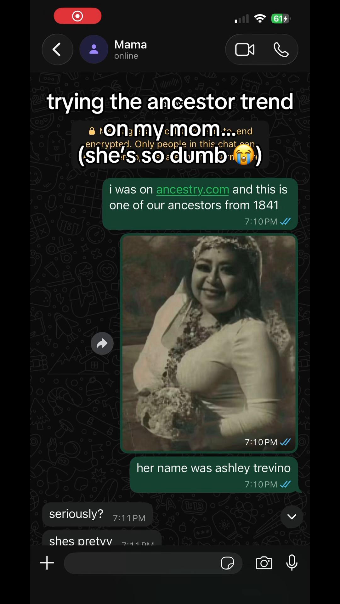 she actually fell for it 🤦 #ancestor #prank #ashtrevino #ancestry