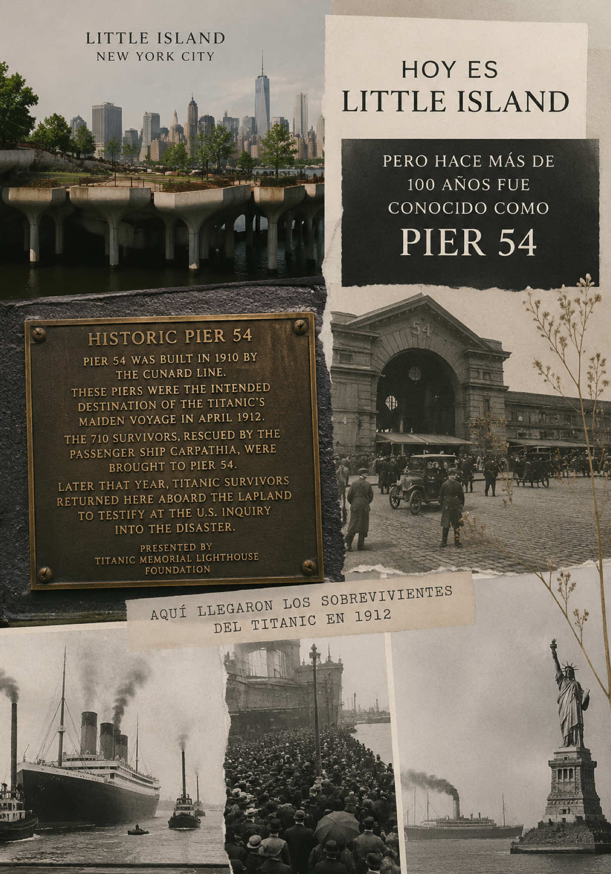 🚢 Lo que hoy es Little Island alguna vez fue el histórico Pier 54, el lugar donde llegaron los sobrevivientes del Ti...
