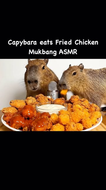 Capybara eats fried chicken ASMR Mukbang