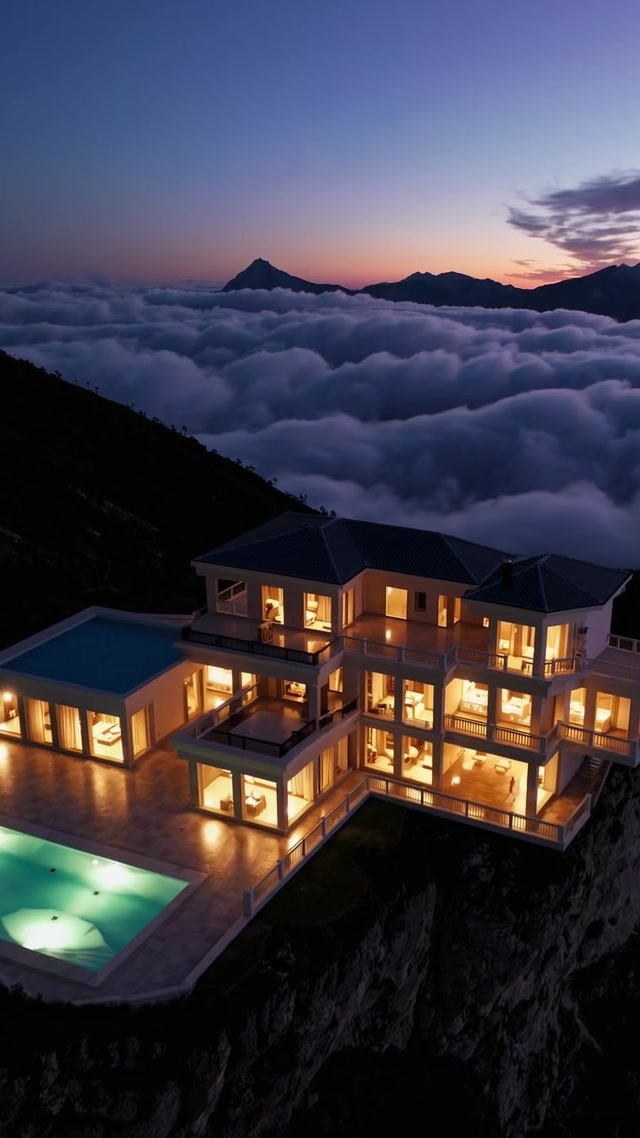 Beautiful mansion on a hill in the clouds #views #money #mansion #oldmoney #sunset #clouds #cloud9 #pool #poolparty #...