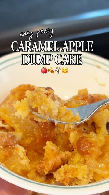 🍏 CARAMEL APPLE DUMP CAKE 🍏 Fall baking level: easy peasy 😘 Full recipe: 2 cans apple pie filling Cinnamon (measur...