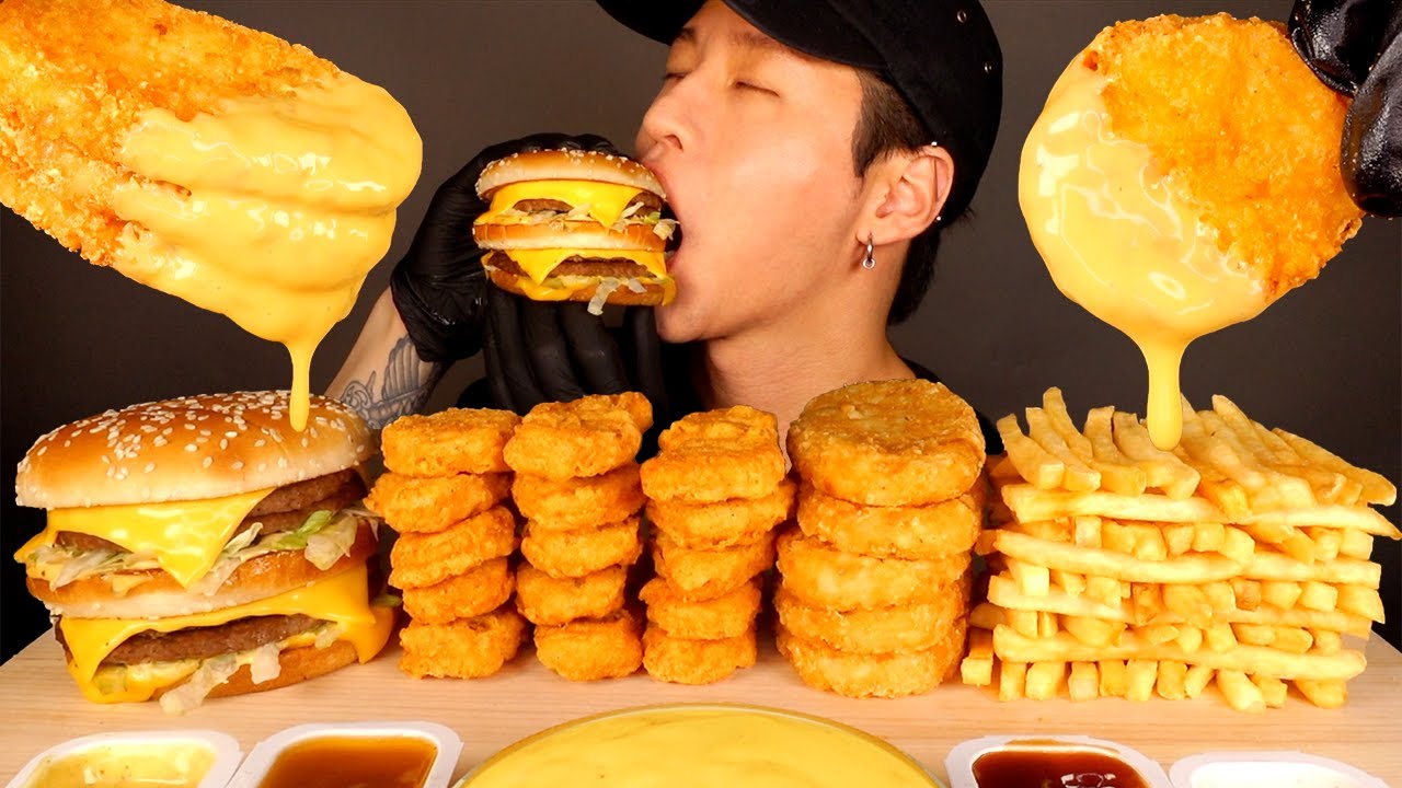 ASMR MUKBANG DOUBLE BIG MAC & CHEESY HASH BROWNS & CHICKEN NUGGETS (No Talking) EATING SOUNDS Gear I actually use: ht...