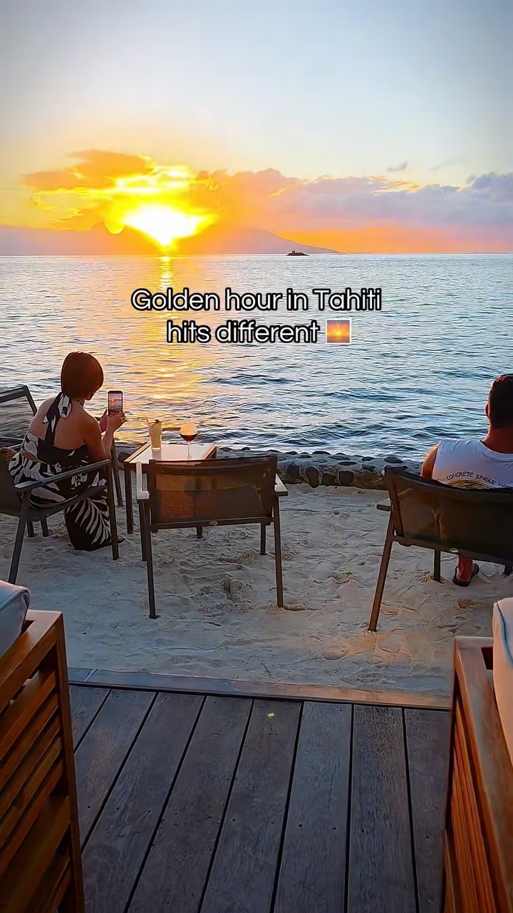 Proof that Tahiti has some of the best golden hour views in the world 🌅🍹 Where is your favorite sunset spot? ✈️ #Ta...