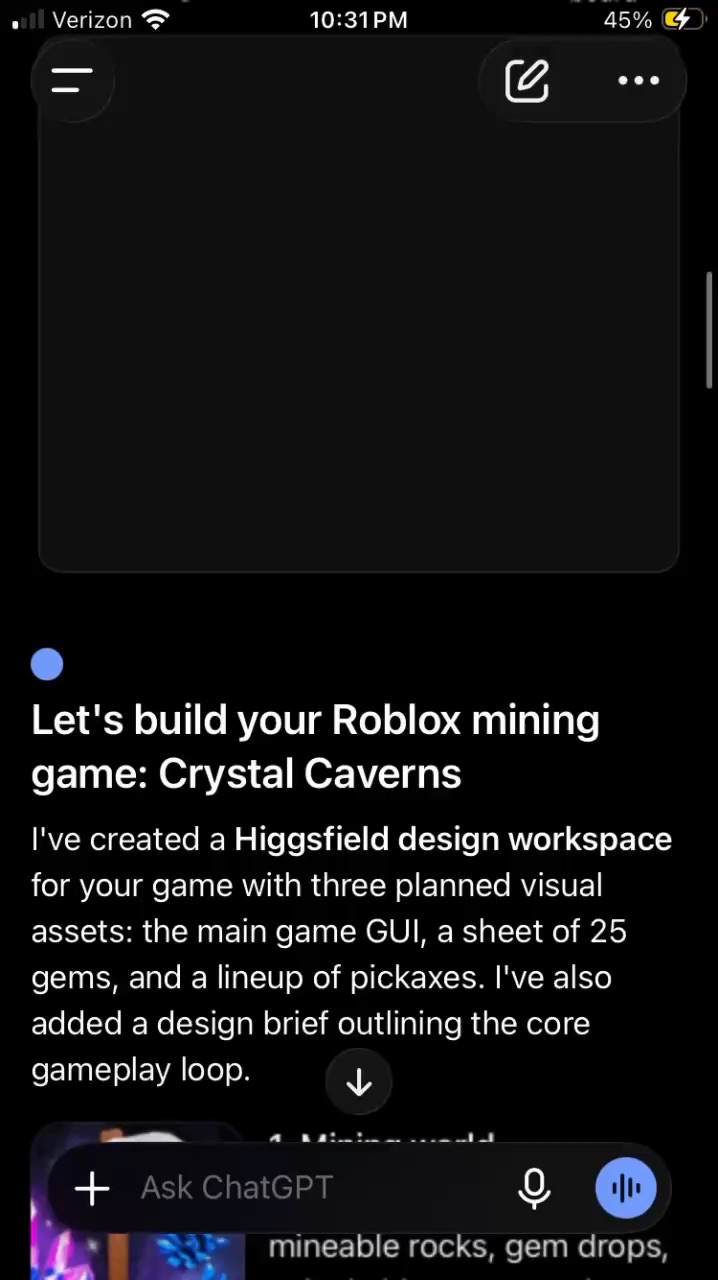 using chat gpt and higgsfield to help make a roblox game