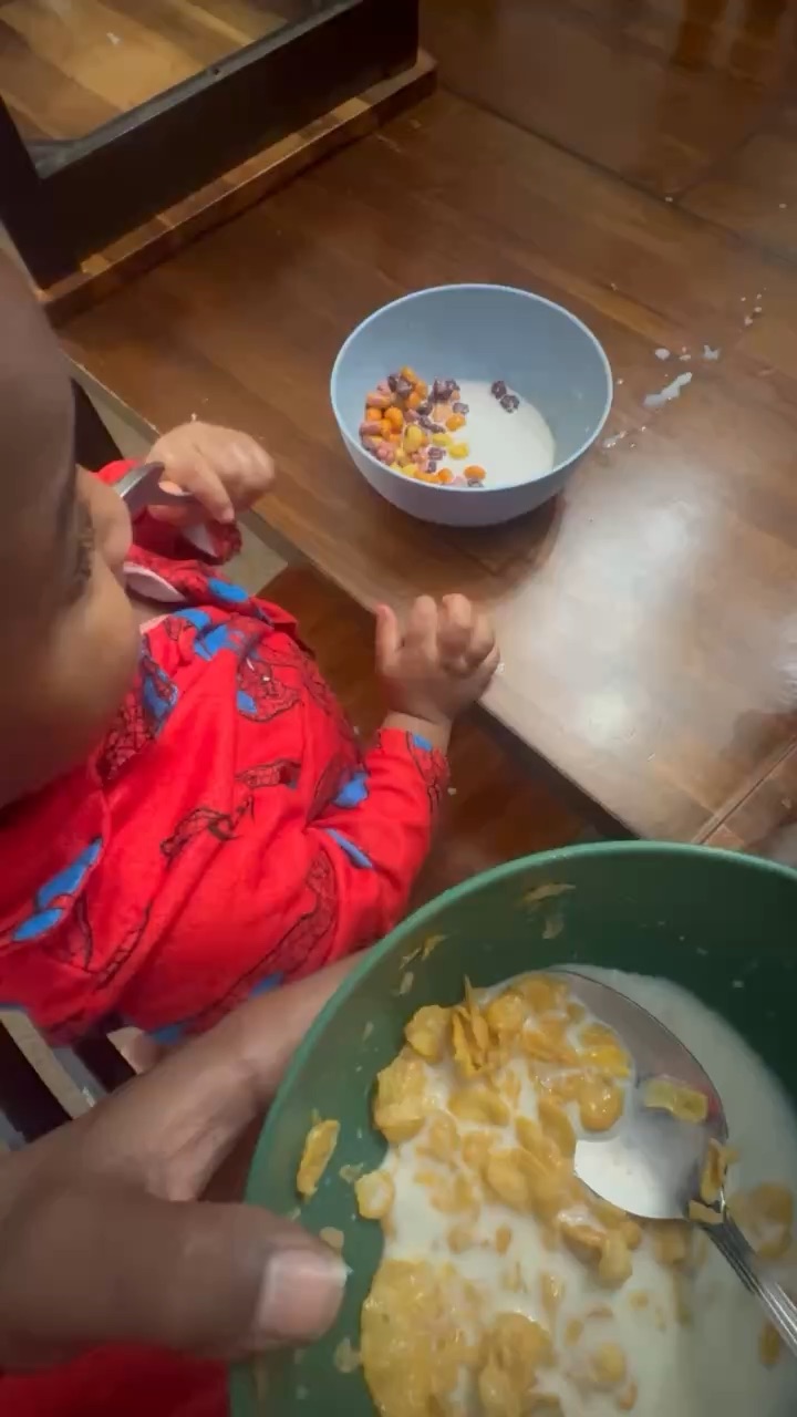 Eating cereal early morning