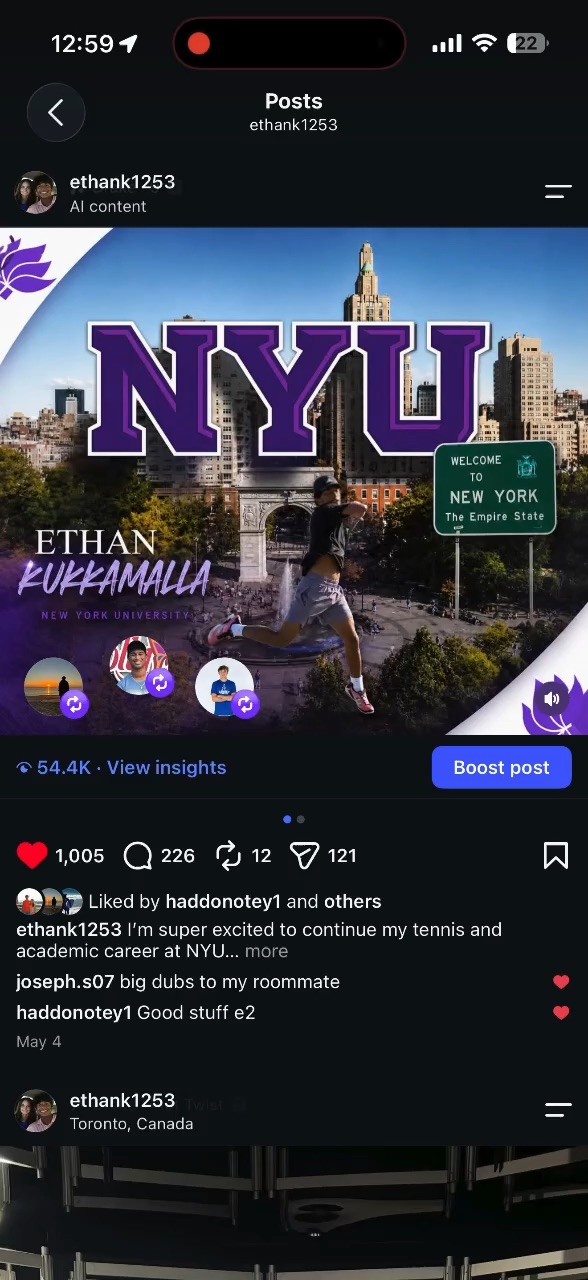 NYU TENNIS commitment post