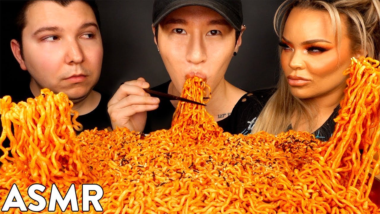ASMR NUCLEAR FIRE NOODLES with NIKOCADO AVOCADO & TRISHA PAYTAS (No Talking) MUKBANG Gear I actually use: https://www...