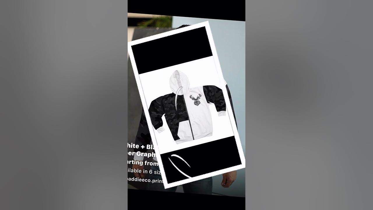 New arrival: White + Black Camo Split Zip Hoodie Features large deer graphic on back. $59.99 | Available in 6 sizes S...